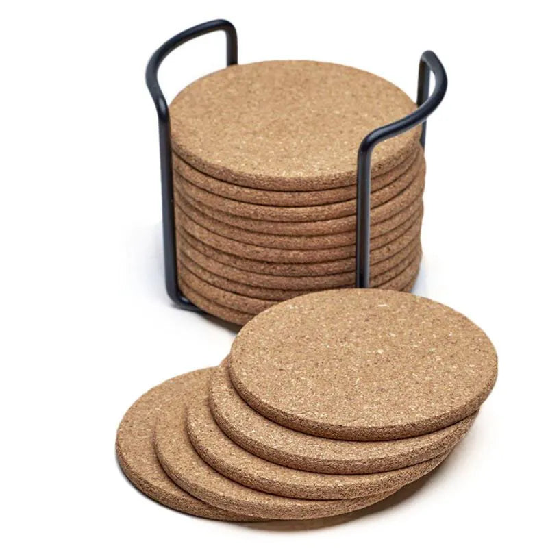 Minimal Cork Coaster Set with Holder for Thoughtful Table Styling