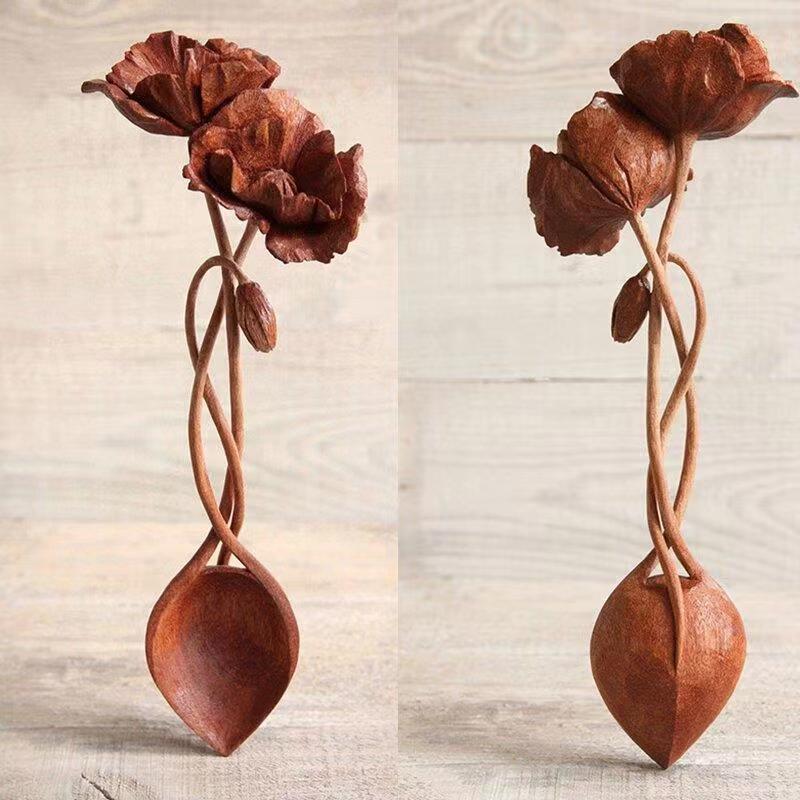 Hand-Carved Wooden Spoon Ornament for Natural Wall Décor