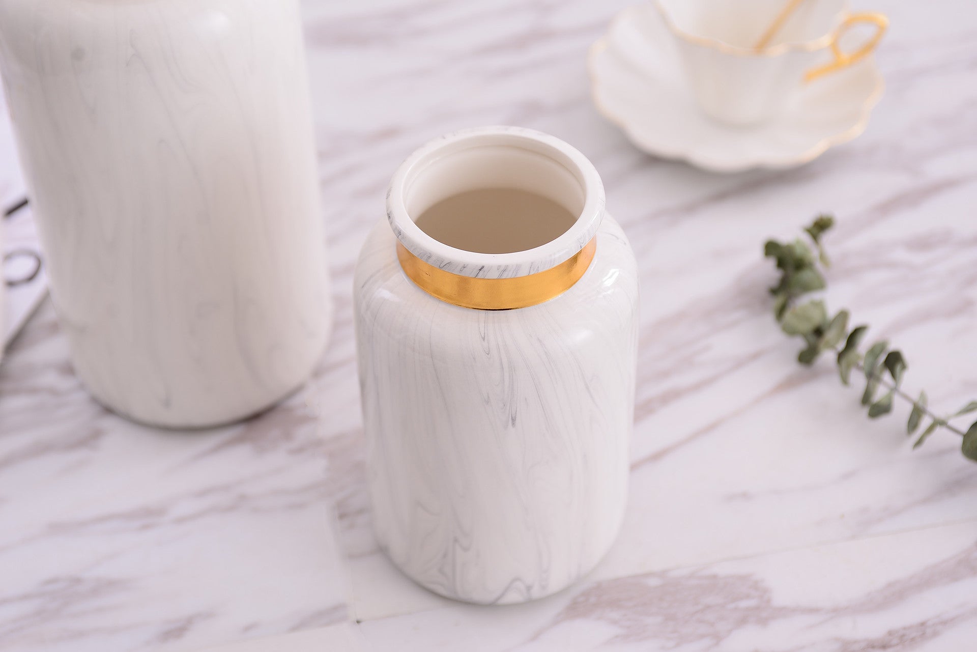 Artisan Golden Marbled Vase for Timeless Decorative Touches