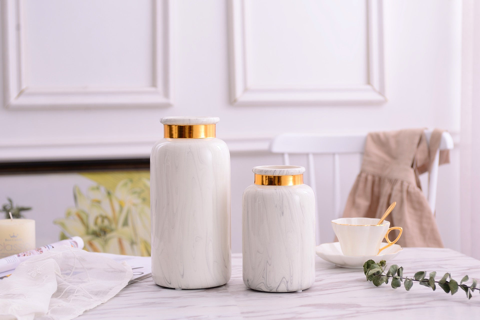 Artisan Golden Marbled Vase for Timeless Decorative Touches