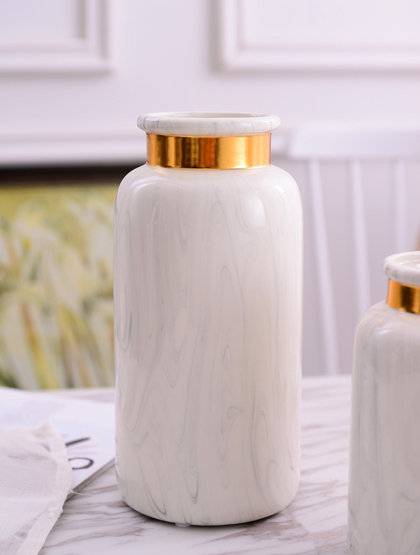 Artisan Golden Marbled Vase for Timeless Decorative Touches