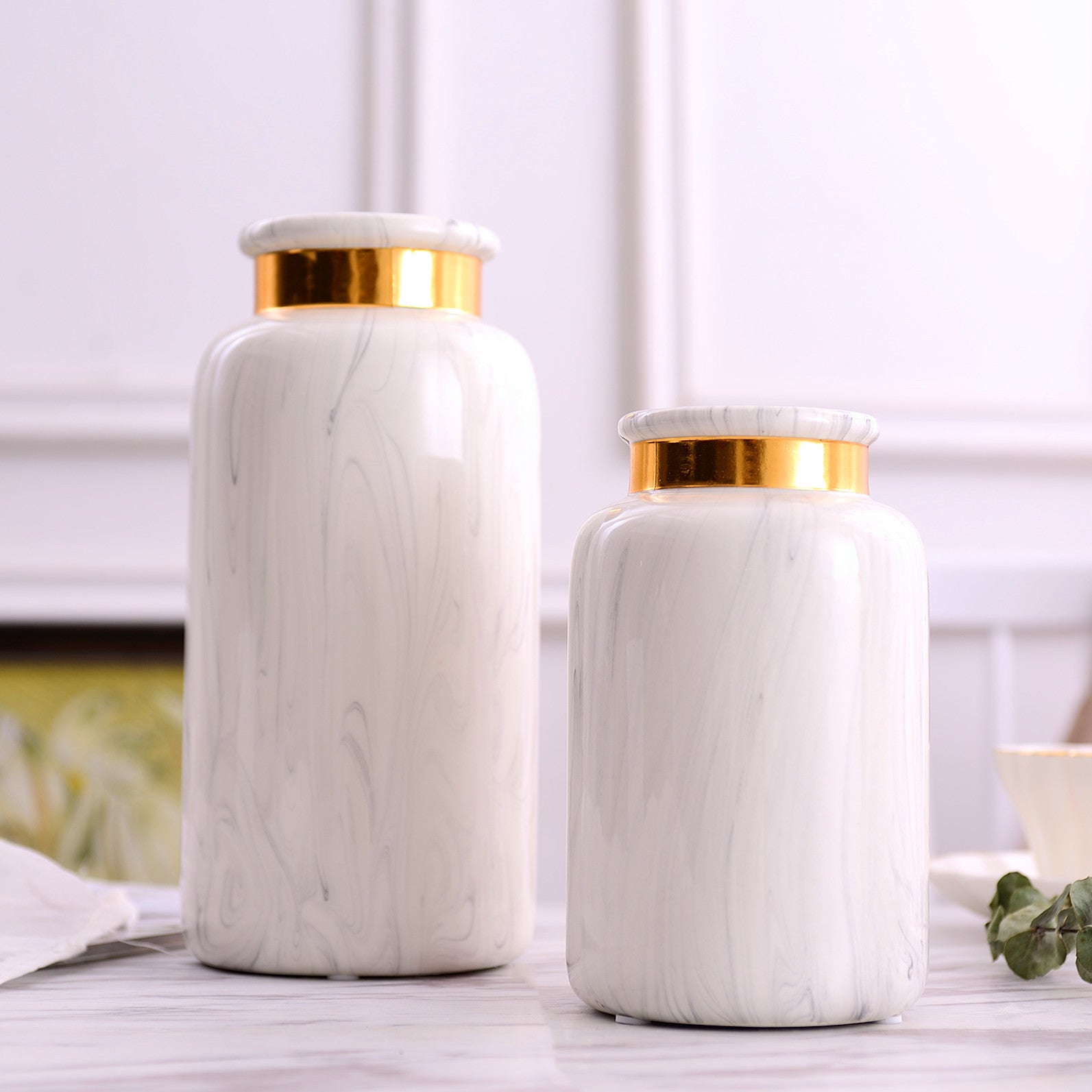 Artisan Golden Marbled Vase for Timeless Decorative Touches