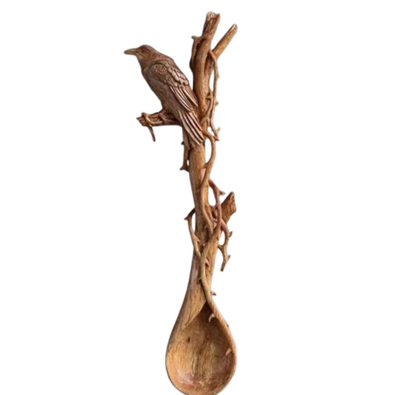 Hand-Carved Wooden Spoon Ornament for Natural Wall Décor